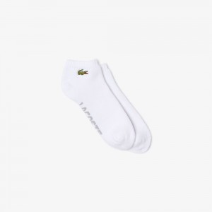 Men's Lacoste SPORT Branded Stretch Cotton Low-Cut Socks White Grey Chine | CRZ032496