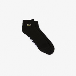 Men's Lacoste SPORT Branded Stretch Cotton Low-Cut Socks Black White | XWD438927