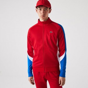 Men's Lacoste SPORT Classic Fit Zip-Up Tennis Sweatshirt Red Blue White | CYN694317