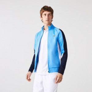 Men's Lacoste SPORT Classic Fit Zip-Up Tennis Sweatshirt Blue Navy Blue White | ILQ143260