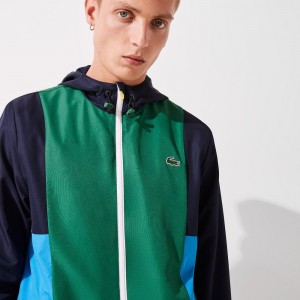 Men's Lacoste SPORT Colorblock Lightweight Zip-Up Jackets Navy Blue Green Blue White Flashy Yellow | TSI486523