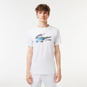 Men's Lacoste SPORT Cotton Jersey T-Shirt White | NHC203416