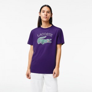 Men's Lacoste SPORT Crocodile Print Jersey T-Shirt Purple | UXE621794