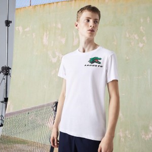 Men's Lacoste SPORT Crocodile Print Tennis T-Shirt White | YLF306197