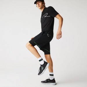 Men's Lacoste SPORT Lined Shorts Black Green White | TUL129760