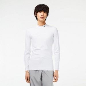 Men's Lacoste SPORT Long Sleeve Tight Fit T-Shirt White | ADV097261