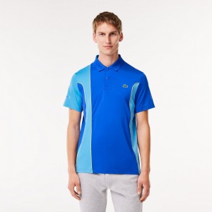 Men's Lacoste SPORT Novak Djokovic Regular Fit Colorblock Polo Shirts Blue | BRN615297