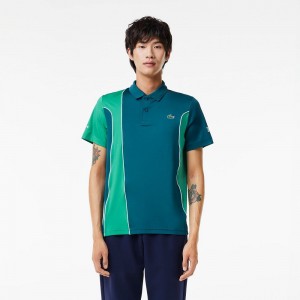 Men's Lacoste SPORT Novak Djokovic Regular Fit Colorblock Polo Shirts Green | JEW105687