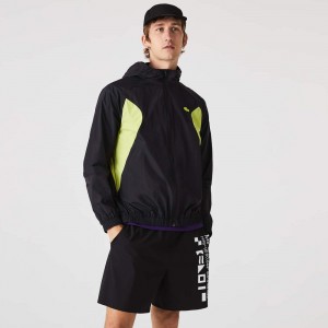 Men's Lacoste SPORT Packable Windbreaker Jackets Black Yellow | FOW490753