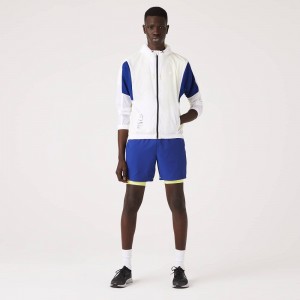 Men's Lacoste SPORT Packable Zip-Up Jackets White Blue Flashy Yellow Black | MHF983260