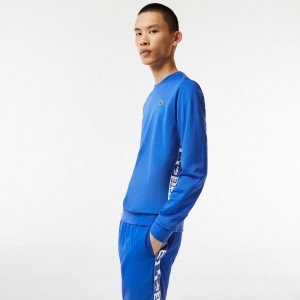 Men's Lacoste SPORT Printed Tennis Sweatshirt Blue | HXF198025