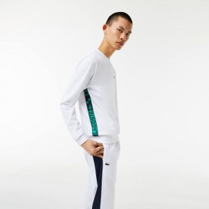 Men's Lacoste SPORT Printed Tennis Sweatshirt White | HAO149856