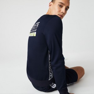 Men's Lacoste SPORT Printed Tennis Sweatshirt Navy Blue | DNV789361