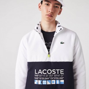 Men's Lacoste SPORT Reversible Water-Repellent Tennis Jackets White Navy Blue White Navy Blue | MBW923178