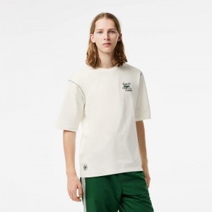 Men's Lacoste SPORT Roland Garros Edition Chunky Jersey T-Shirt White | MDI326579