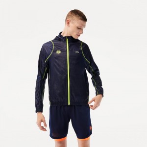 Men's Lacoste SPORT Roland Garros Edition Post-Match Jackets Navy Blue Yellow | SOR482691