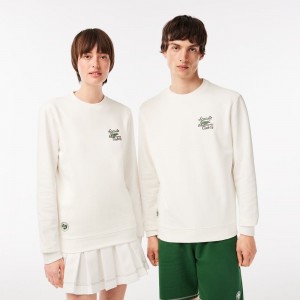 Men's Lacoste SPORT Roland Garros Edition Organic Cotton Sweatshirt White | YQN176958