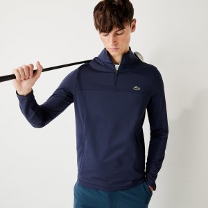 Men's Lacoste SPORT Stretch Half Zip Sweatshirt Navy Blue | SJM974562