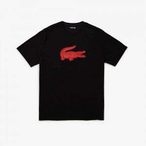 Men's Lacoste SPORT Tall Fit Print Cotton T-Shirt Black Red | TEJ560478