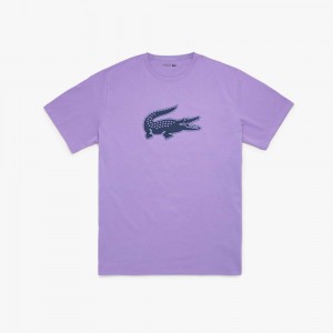 Men's Lacoste SPORT Tall Fit Print Cotton T-Shirt Purple Navy Blue | UNC824695