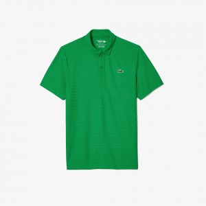 Men's Lacoste SPORT Textured Breathable Golf Polo Shirts Green | IXC984617