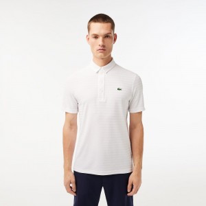 Men's Lacoste SPORT Textured Breathable Golf Polo Shirts White | DZN231570