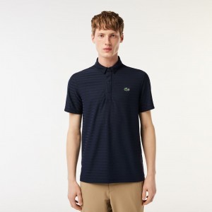 Men's Lacoste SPORT Textured Breathable Golf Polo Shirts Navy Blue | KCO798031