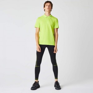 Men's Lacoste SPORT Thermal Leggings Pants Black Yellow | HMZ310487