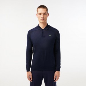 Men's Lacoste SPORT Wool Golf Sweater Navy Blue | KVR586430