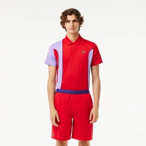 Men's Lacoste SPORT x Novak Djokovic Colorblock Shorts Red Purple | VKX839625