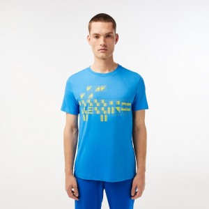 Men's Lacoste SPORT x Novak Djokovic Printed T-Shirt Blue | LOG598107