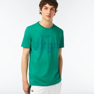 Men's Lacoste SPORT x Novak Djokovic Printed T-Shirt Green | UYS852439