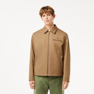 Men's Lacoste Short Padded Twill Jackets Brown | EMV380159