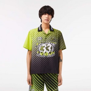 Men's Lacoste Short Sleeve Ombré Checkerboard Print Shirt Yellow Black | LYJ235704