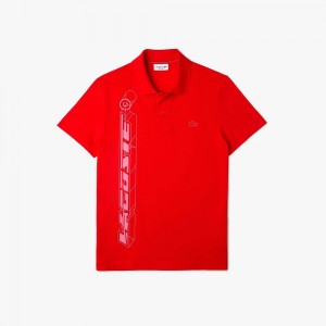 Men's Lacoste Signature 3D Lacoste Movement Polo Shirts Red | WNS410638