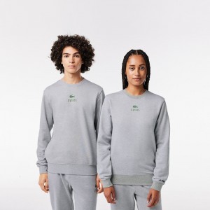 Men's Lacoste Signature Print Sweatshirt Grey Chine | KBF179480