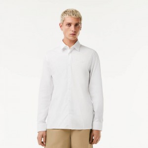 Men's Lacoste Slim Fit French Collar Cotton Poplin Shirt White | FDJ275146