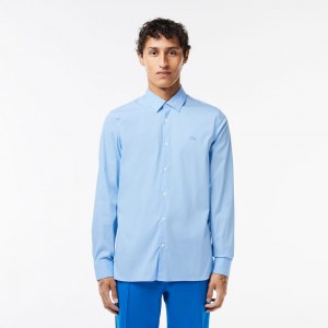 Men's Lacoste Slim Fit French Collar Cotton Poplin Shirt Pastel blue | FPG986241