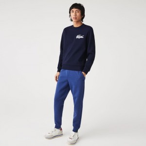 Men's Lacoste Slim Fit Heathered Cotton Blend Sweatpants Blue Chine | BLN576324