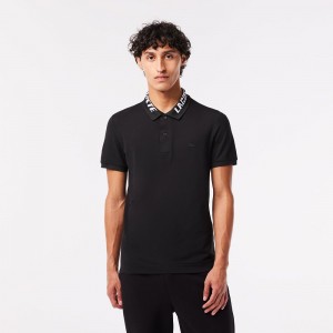 Men's Lacoste Slim Fit Lacoste Movement Polo Shirts Black | FKM123796