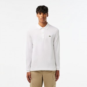 Men's Lacoste Slim Fit Long Sleeve Polo Shirts White | UEX708596