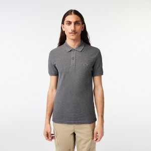 Men's Lacoste Slim Fit Petit Piqué Cotton Polo Shirts Dark Grey | DGV752168