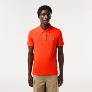 Men's Lacoste Slim Fit Petit Piqué Cotton Polo Shirts Sunrise orange | OUS924180