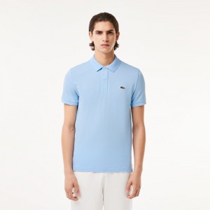 Men's Lacoste Slim Fit Petit Piqué Cotton Polo Shirts Pastel blue | QRX924387