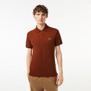 Men's Lacoste Slim Fit Petit Piqué Cotton Polo Shirts Brown | RKI987510