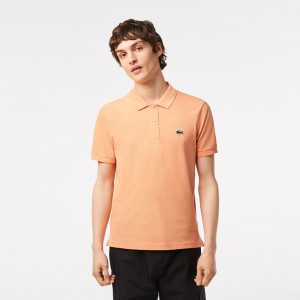 Men's Lacoste Slim Fit Petit Piqué Cotton Polo Shirts Light Orange | HEJ310462