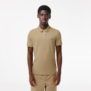 Men's Lacoste Slim Fit Petit Piqué Cotton Polo Shirts Beige | XHU130649