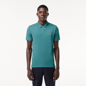 Men's Lacoste Slim Fit Petit Piqué Cotton Polo Shirts Hydro blue | ROU692375