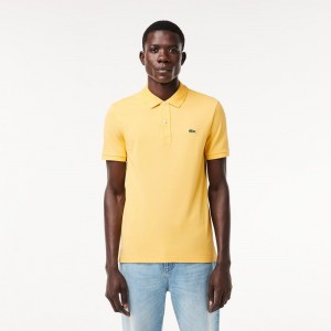 Men's Lacoste Slim Fit Petit Piqué Cotton Polo Shirts Cornsilk yellow | KIZ534902