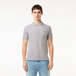 Men's Lacoste Slim Fit Petit Piqué Cotton Polo Shirts Grey Chine | SMC719852